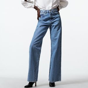 ZARA JEANS - High Rise Wide Leg Jeans Mid Blue
